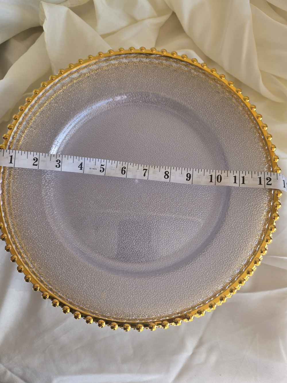 Gold Beaded Rim Plastic Charger Plate - Clear Center. 12 Pieces.